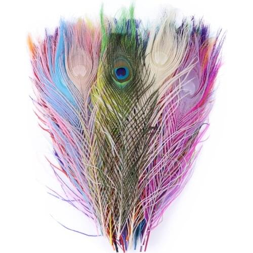 Peacock Feathers Colored 25-30 CM Decoration for Party Headdress Clothes Sewing Crafts Plume Diy Jewelry Accessory 10Pcs/Lot