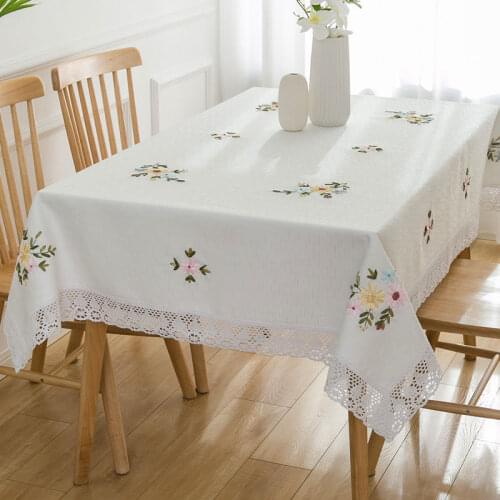 Fresh Tablecloth Rectangular Table Cover Cushion Lace Border Pastoral Table Table Cloth Embroidery Dinning Table Cover