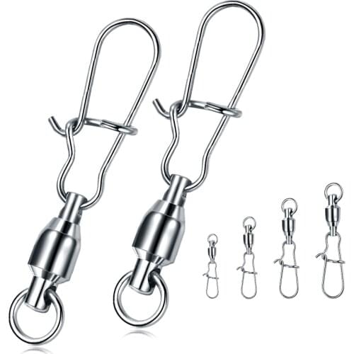 10PCS/lot Stainless Steel Fishing Connector Swivels Interlock Rolling with Hooked Bearing Fishhook Lure Tackle Accessories