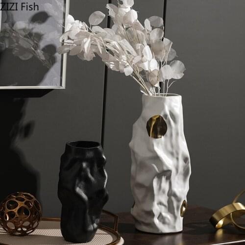 Modern Abstract Irregular Ceramic Vase Flower Arrangement Fold Porcelain Vase Hydroponic Flower Pot Home Decoration Furnishings