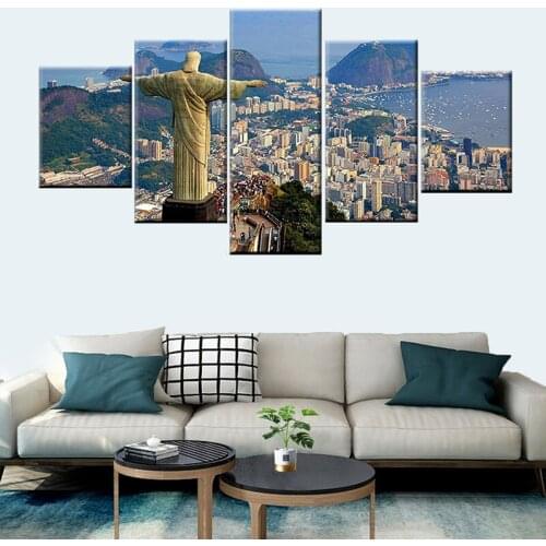 Modern HD Printing Brazil Rio de Janeiro Jesus Statue Wall Art Painting Picture Poster Canvas Painting 5 Panel Home Decor