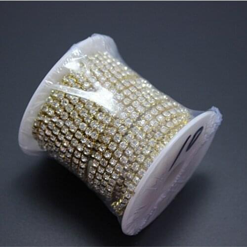 SS10 densify crystal stone gold base,retail Crystal rhinestone cup chain,sewing garment accessories150010C