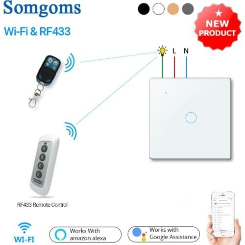 EU UK WiFi Smart Light Touch Switch 1gang RF433 Smart Life/Tuya App Wireless Remote Control 2/3 Way,Work with Alexa Google Home