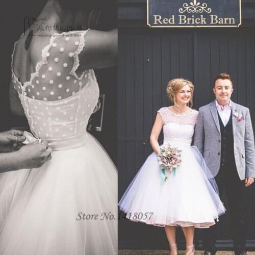 Vintage Cheap Short Wedding Dress Lace Bride Dresses 2016 Vestido de Noiva Curto Knee Length Wedding Gowns V Back Trouwjurk