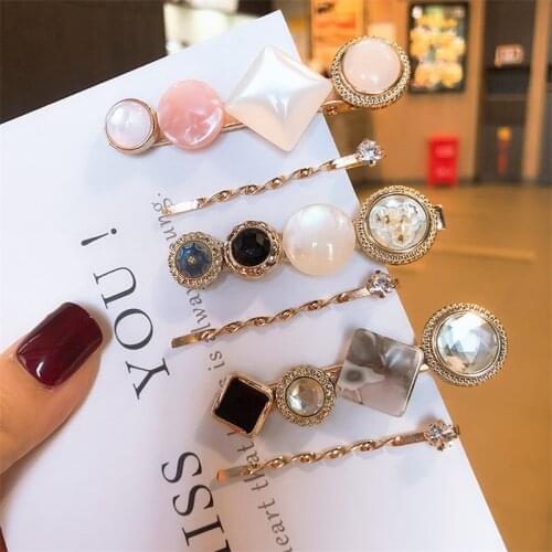 1 Set Design Metal Gilded Crystal Pearl Irregular Acetate Hair Clip for Women Girl Wedding Party Hair Accessories Jewelry A30