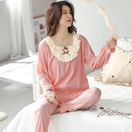Women Long Sleeve Sweet Princess Lace Sleepwear Suit Spring Autumn Pajama Set Young Girl Nightgown Casual Homewear Pijamas Mujer