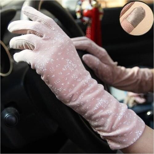 Female Mid-long Summer Ice Silk Cotton Cycling Bicycle Thin Touch Screen Driving Gloves UV Sunscreen Sleeve Gloves for Women
