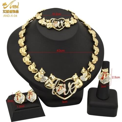 Gold 24K Ethiopian Bridal Bear Jewelery Sets Necklace For Women Heart Earring African Nigerian Moroccan Bracelets Wedding Gifts