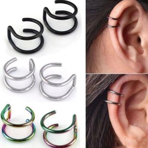 1PCS Clip On Wrap Earring Tragus Stainless Steel 2 Rings Ear Cuff Clip nose ring Fake Piercing Body Jewelry Dilataciones Falsas