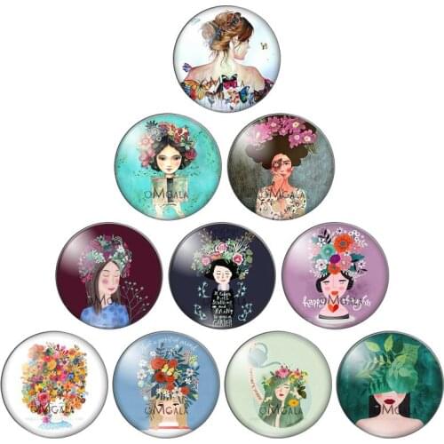 Fashion Beauty Art Flower Girls 10pcs 12mm/14mm/16mm/18mm/20mm/25mm Round photo glass cabochon demo flat back Making findings