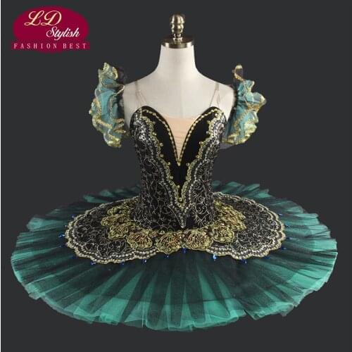 10pcs Black Professional Ballet Tutus LD0014 Girls Ballet Tutu Professional Ballet Tutu Black Green Professional Pancake Tutus