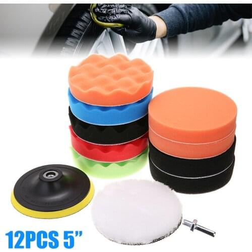 12pcs 5 Inches Sponge Car Polisher Waxing Pads Buffing Kit For Boat Auto Polish Buffer Drill Wheel Polisher Removes Scratches