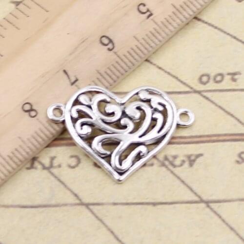 20pcs Charms Heart Connector 27x19mm Tibetan Bronze Silver Color Pendants Antique Jewelry Making DIY Handmade Craft