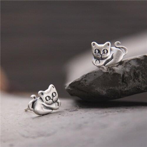 2018 Hot Sale New Arrival Anniversary None Animal S925 Pure Cute Little Kitty Fashion Earrings Thai Small And Fresh Allergy