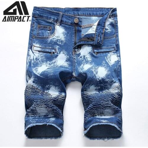 2019 Fashion Denim Shorts for Men Slim Fitted Ripped Jean Trunks Male Summer Skinny Skate Board Jean Shorts By Aimpact AM2309