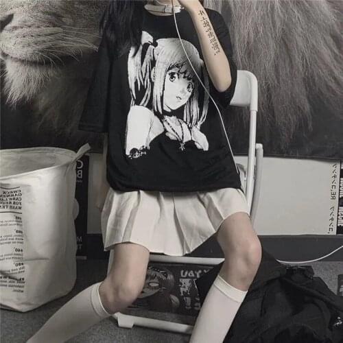 2021 Summer Harajuku Women Clothing Tshirt Tops Gothic Dark Loose Short Sleeved T Shirt 90s Retro Anime Casual Oversized T-shirt