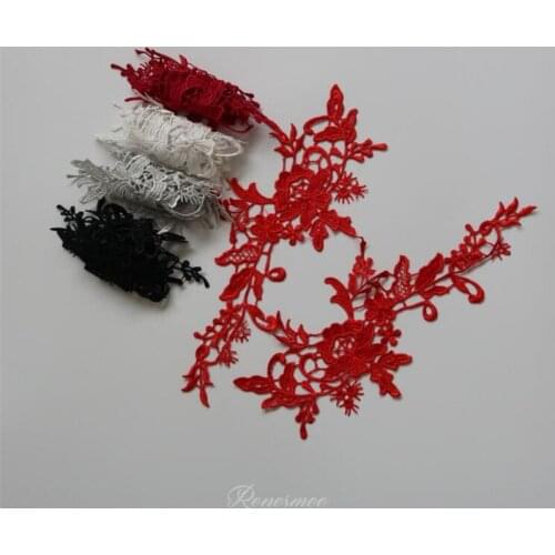 3Mirror pairs Polyester Red Burgundy Black Ivory Venise Lace Applique Trim Patch Wedding Dress Lace Decoration DIY 15X28.5cm