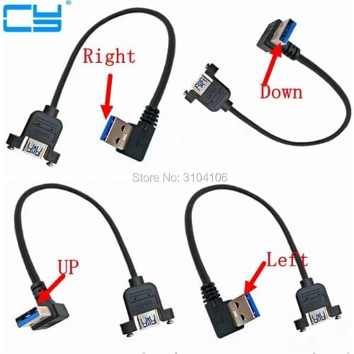30cm USB 3.0 A female panel mount to USB A male 90 degree Up & Down & Left & Right angle plug extension cable for computer host