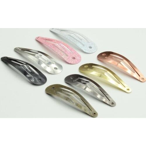 50PCS 5.0cm Tear Drop hole plain Metal Snap Clip for women girls hairpins DIY hairclips at lead free,nickle free