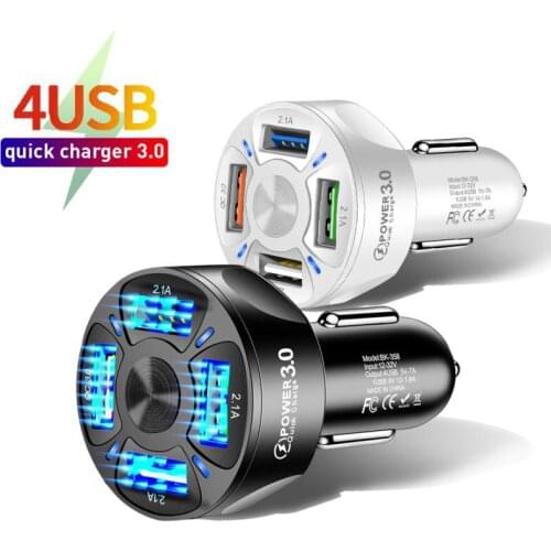 2021 Car USB Charger For Phone Quick Charge 3.0 Universal Fast Charging In Car 4 Port Mobile Phone Charger For Samsung Xiaomi