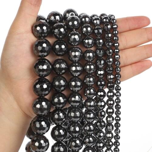 Natural Stone Beads Small Face Cut Black Hematite Round Loose Beads For Jewelry Making Needlework Bracelet DIY