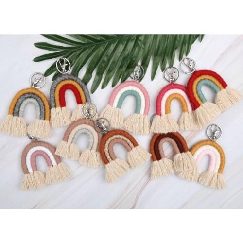 Weaving Rainbow Keychains for Women Boho Handmade key Holder Keyring Macrame Bag Charm Car Hanging Jewelry Gifts