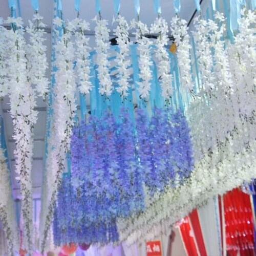 Elegant White Artificial Silk Decorative Flowers Garland Fake Hanging Orchids Plants Vine For Wedding Party Decoration Supplies