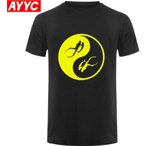 Designs Comical Spearfishing Underwater Freediving Ying And Yang T Shirt Male Female Pictures Sunlight Mens Tshirt Crazy