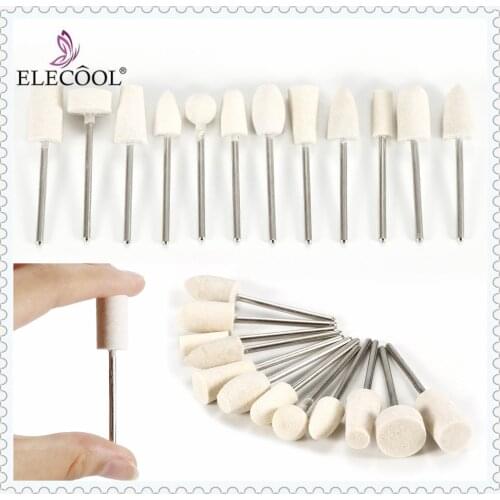 ELECOOL 12 PCS Wool Grinding Head Nail Drill Bit for Nail Extension Cuticle Care Milling Cutter Machine Manicure Pedicure Tools