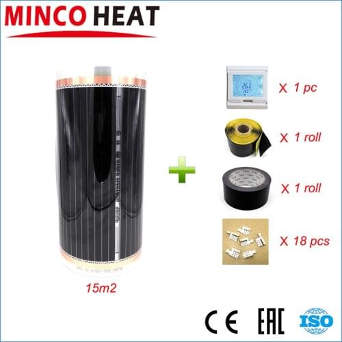 15m2 220V Far-infrared Carbon Electric Warm Floor Heating Film With Room Thermostats, Clamps 0.5m X 30m