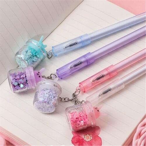 1 Pcs Cute Rabbit Gel Pen Creative Bottle Pendant Quicksand Neutral Pen for Kids Girls Gifts School Office Supplies Stationery