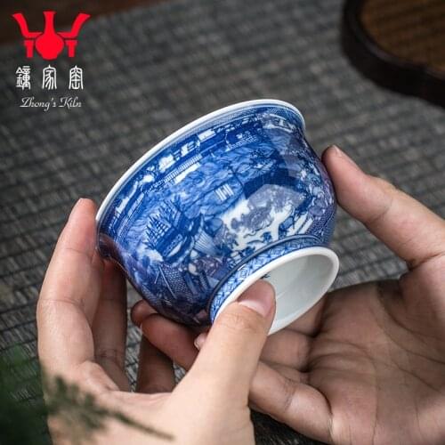 And white porcelain kiln jingdezhen porcelain cups maintain master cup single cup classic hand-drawn qingming scroll