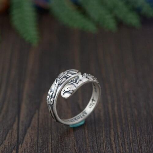 FNJ 990 Silver Animal Peacock Ring Original Pure S990 Sterling Silver Rings for Women Jewelry Open Adjustable Size