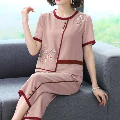 Mother Set Summer 2021Women New Two-Piece Middle-Aged And Elderly Female Top Casual Pants Short-Sleeved T-Shirt Suit Ladies L736