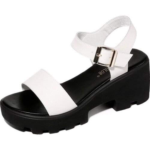 Open-Toed Thick-Heeled Summer Sandals, One-Line Buckle And Color Matching WomenS Shoes, WomenS Platform Shoes