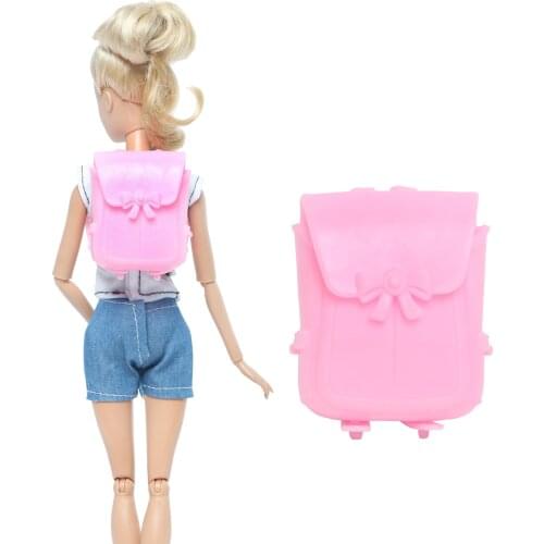 Fashion Cute Doll Bag Plastic Backpack Pink Shoulder School DIY Accessories for Barbie Doll Baby Girl Kids Dollhouse Lovely Toy