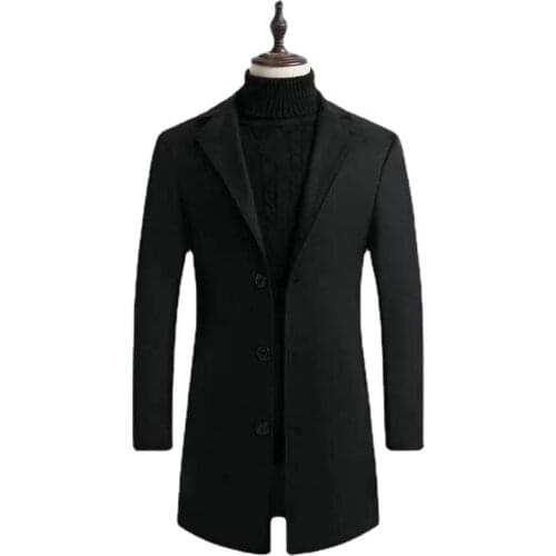 2021 New Mens Casual Long Windbreaker Jacket / Male Solid Color Single Breasted Trench Coat Jacket