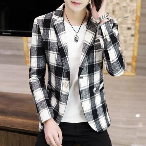 Suit jacket Mens new spring and autumn 2021 small suit Korean edition fashion simple casual checked blazer