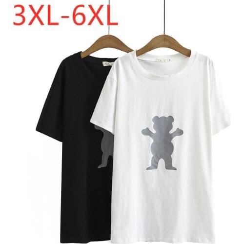 New 2021 Ladies Summer Plus Size Tops For Women Large Short Sleeve Loose Cotton Black White Reflective T-Shirt 3XL 4XL 5XL 6XL