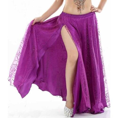 New Arrival Side-Split belly dancing Skirt for Women Girls Sexy Satin Belly Dance Costumes Skirts for Stage Shows 9 colors