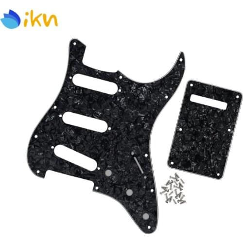 New Set of Black Pearl 11 Hole SSS Strat Electric Guitar Pickguard Scratch Plate & Tremolo Cavity Cover Back Plate & Screws