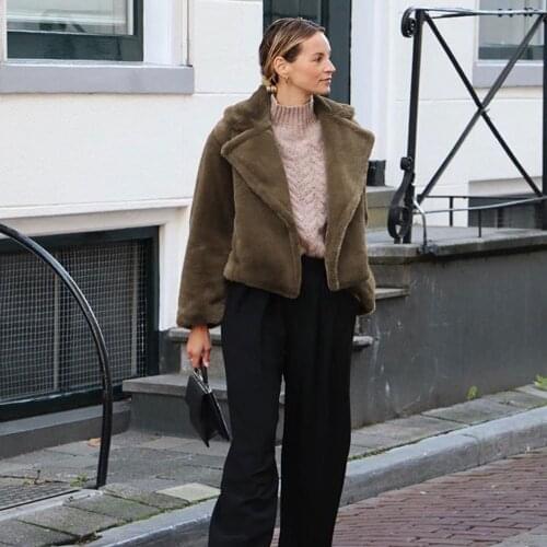 Faux Rabbit Fur Coat Women Faux Fur Coats Long Sleeve Fluffy Fur Jackets Winter Warm Female Jacket Oversized Women Casual Coat