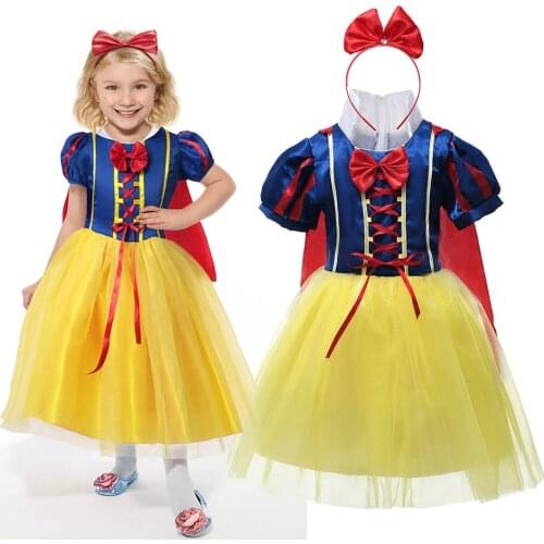 Little Girls Snow White Princess Dress Carnival Role Play Snow White Cosplay Costume Child Make up Party Halloween Disguise Gown