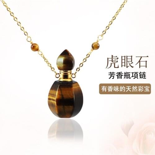 1PC Natural Tiger Tyes Stone Perfume Bottle Pendants Essential Oil Bottles Pendants Necklace for Women