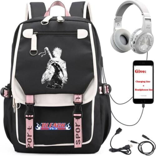 Anime Bleach backpack Women men Travel Backpack student School book Bag USB Charging teenagers Laptop packsack