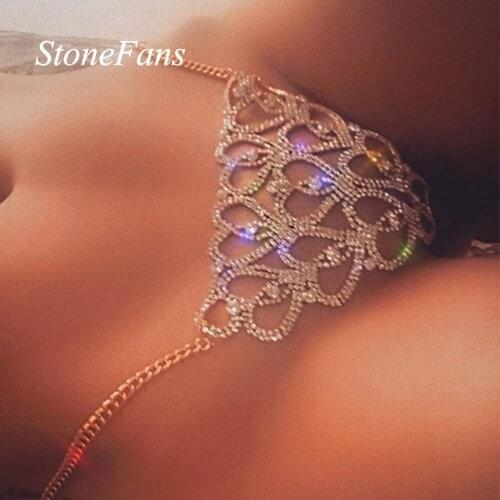 Stonefans Sexy Heart Rhinestone Thong Underwear Belly Chain Simple Waist Round for Women Bikini Crystal Body Chain Jewelry Gift
