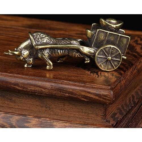 1PC Copper Ox Cart Figurines Miniatures Harvest Statue Desktop Feng Shui Decorations Craft Home Decor Accessories Ornaments