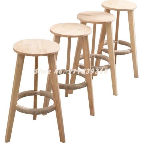 Solid Wood Bar Chair Back Bar Stool Modern Simple Front Desk Bar Chair Home Nordic Retro High Footed Stool