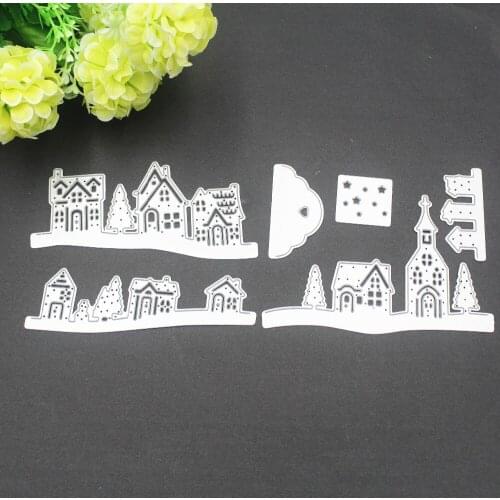 Swovo 200*82mm Small village Metal Cutting Dies Stencil Decorative Scrapbooking Craft Embossing Dies for Making diy Paper Cards