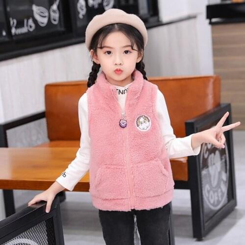 Girls Warm Waistcoat Fashion Korean Kids Clothing Winter Coral Fleece Vest 2021 Autumn Winter Children Velvet Coat For 4 To 15 Y